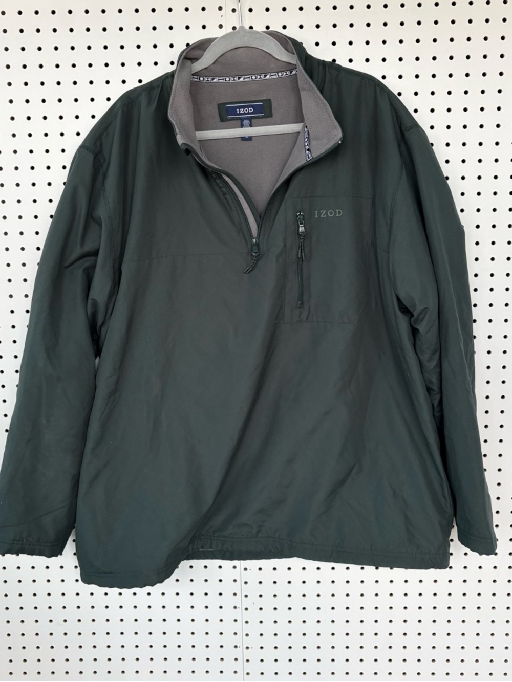 Izod Men's Forest Green Quarter-Zip Lined Windbreaker /rain jacket Size XL
